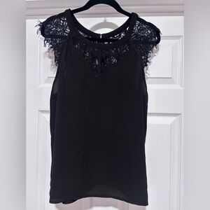 A013- 41 Hawthorn Black Lace Blouse Cap Sleeve XL Petite